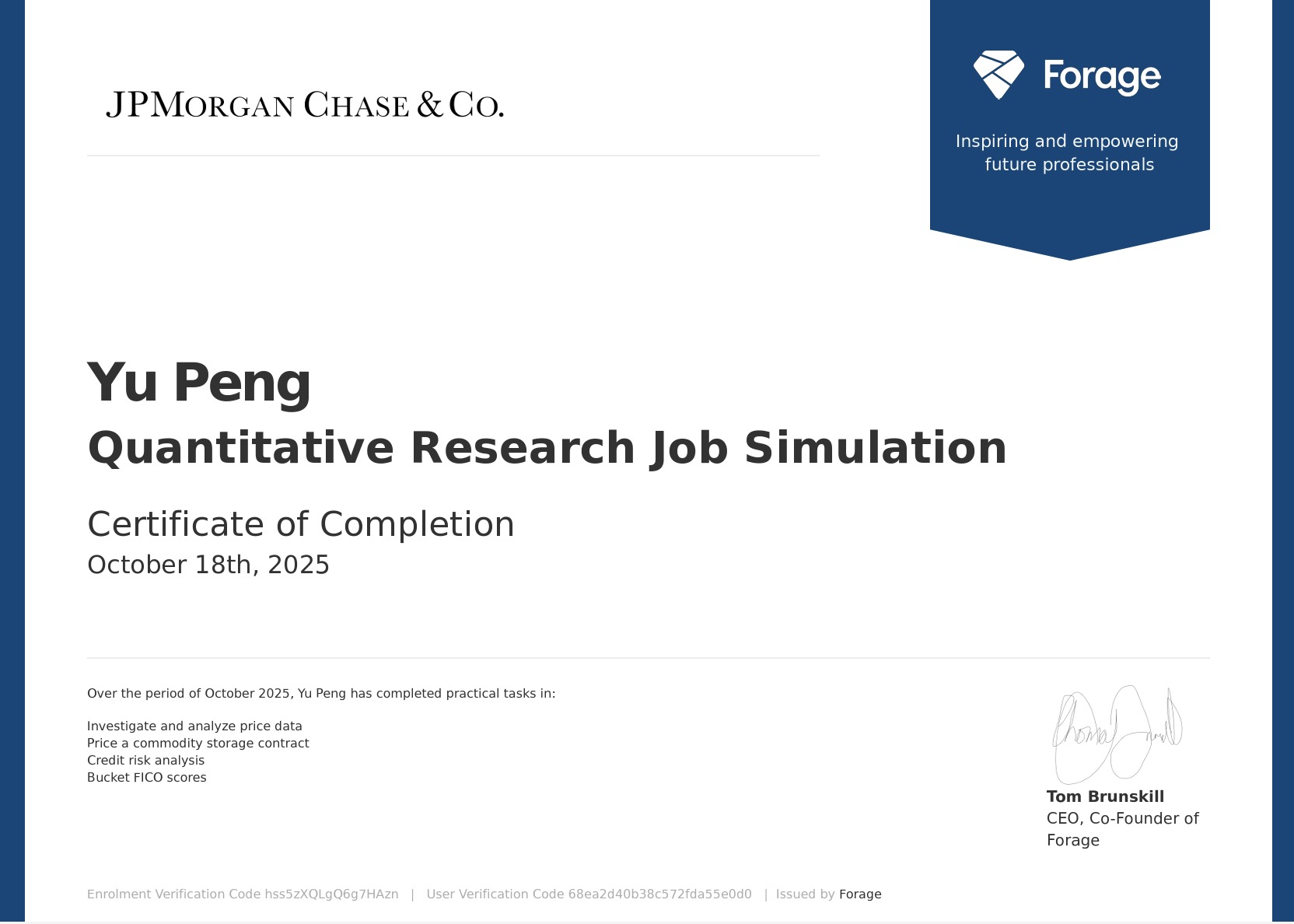 JPMorgan Chase & Co. Quantitative Research Experience Program 